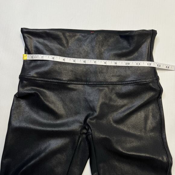 SPANX Faux Leather Leggings Women's Black Shiny Coated Shaping Pants Large - Picture 3 of 8